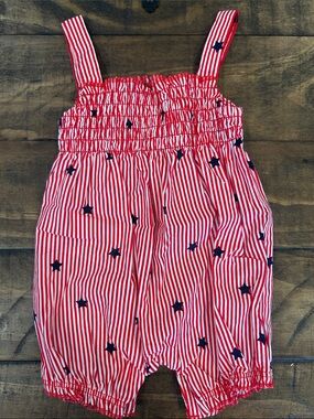 Carter's Child of Mine Preemie (0M) Red & White Striped Romper with Navy Stars